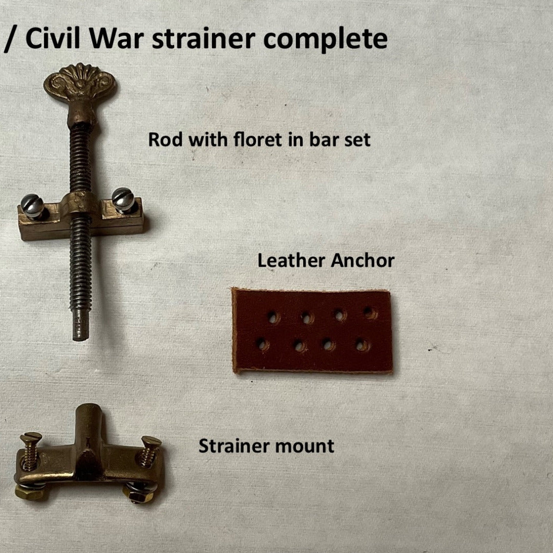 Cooperman 19th c style hoop-mounted strainer, shown in parts